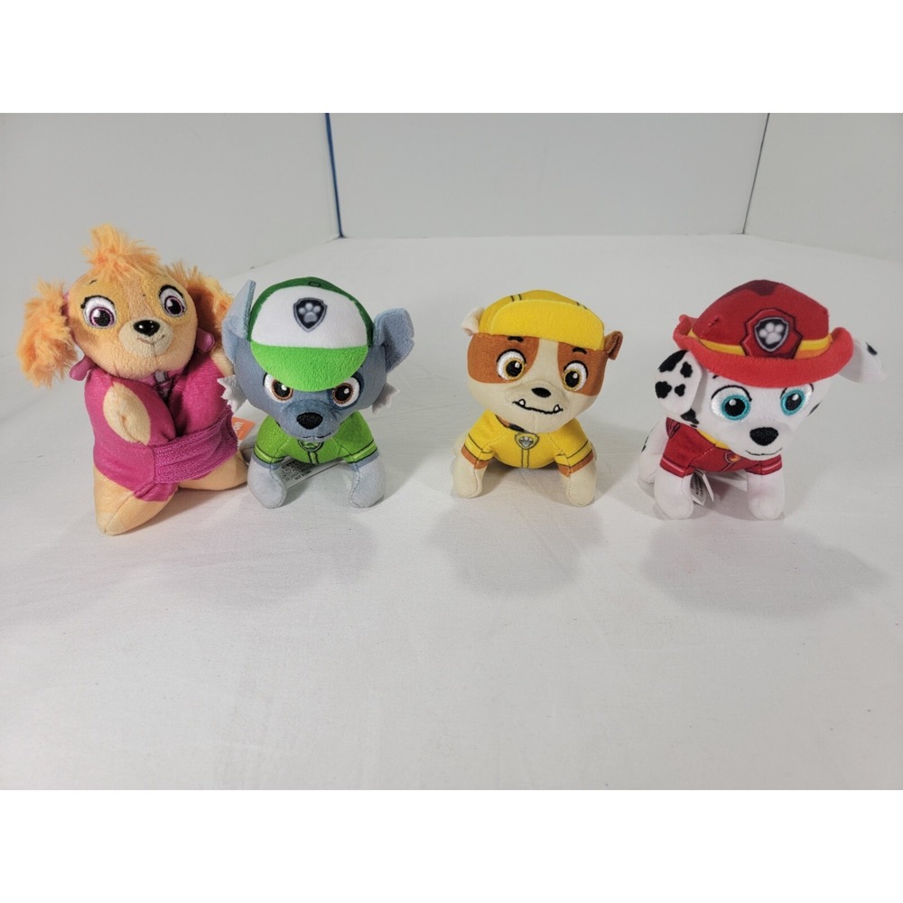 Lot Of 4 Paw Patrol 6" Plush Toys Rocky Marshall Skye Rubble Spin Master 2018